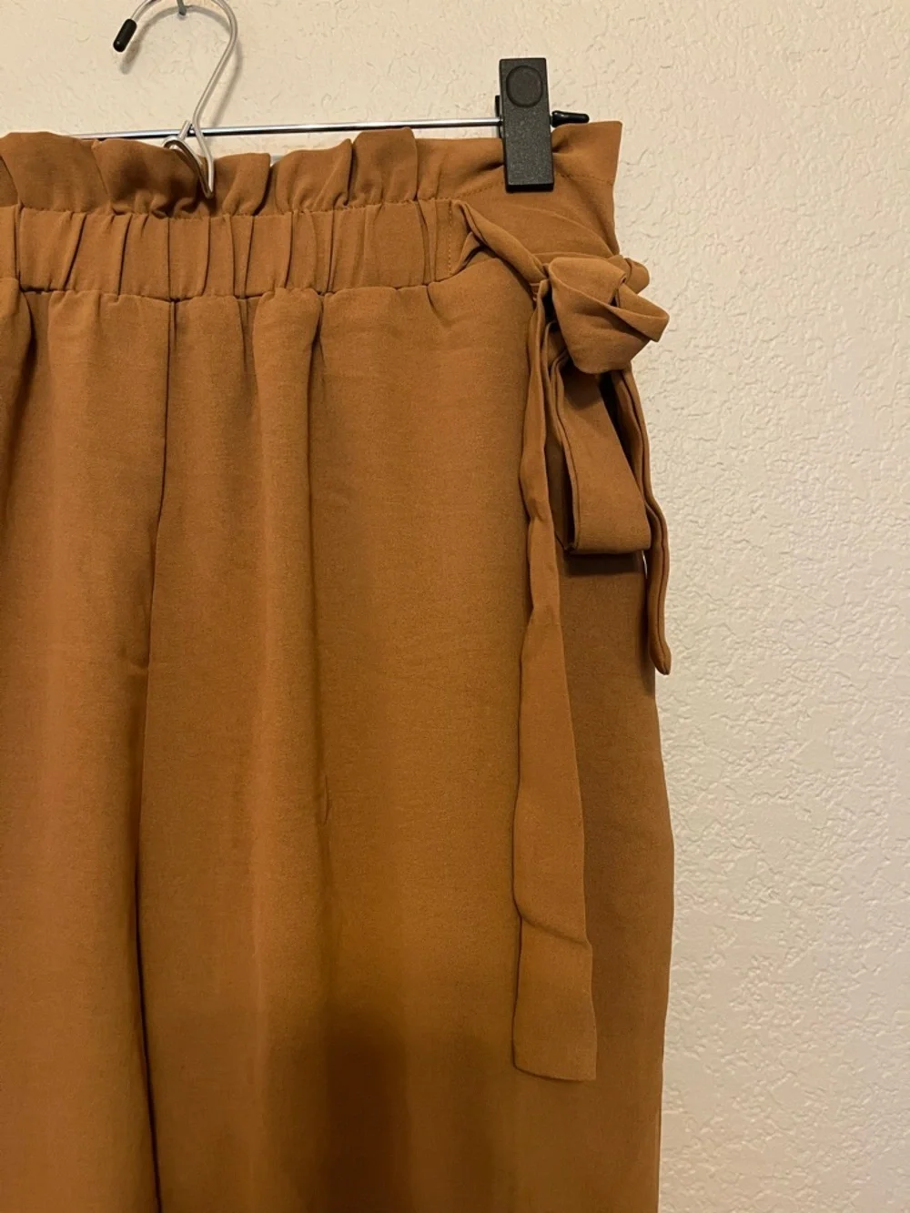 NWT Cupshe Brown Elastic Pants Side Bow-Knot Tie Tapered Legs Size Large